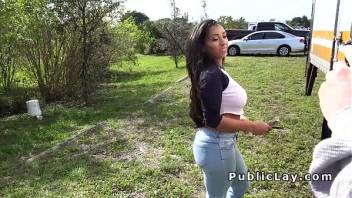 Huge tits petite Latina bangs outdoor for money